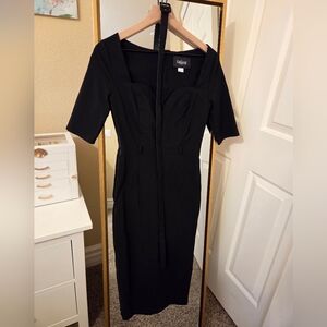 Collectif Wiggle Dress In Black With Mesh Cutout Size M UK 12 US 8
